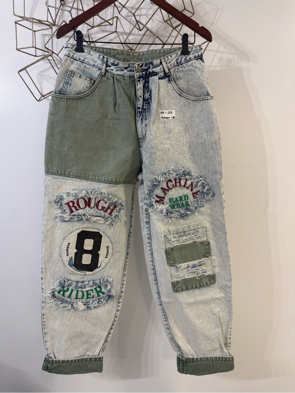 Machine Two-Tone Patchwork Light Wash Jeans